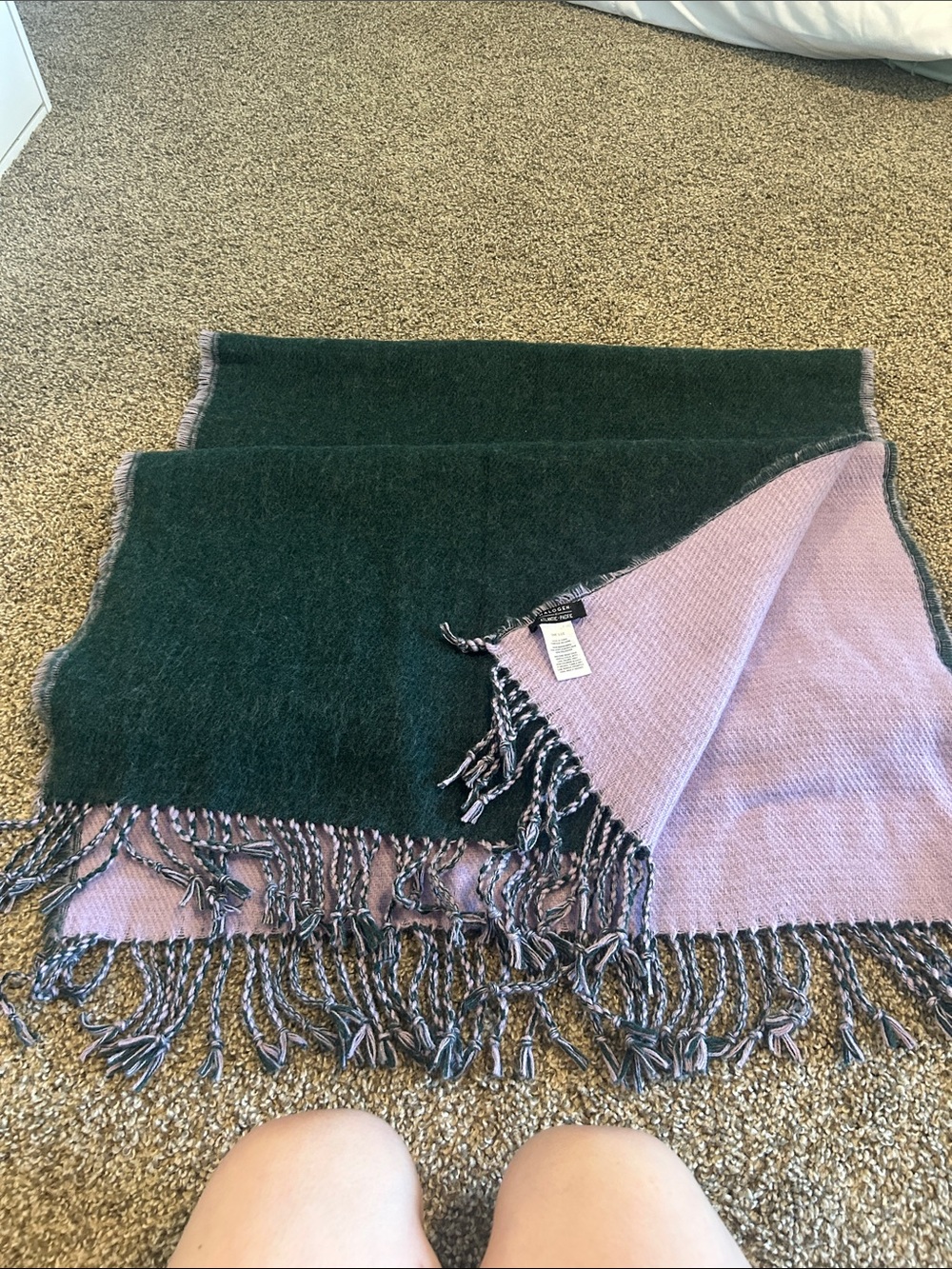 Halogen Reversible Green and Light Purple Fringe Wrap Scarf